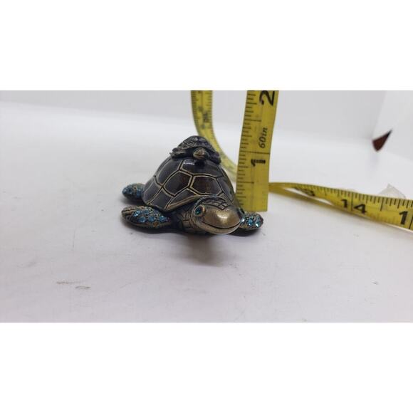 Jeweled Turtle Trinket Box Enamel Metal Mom & Baby Sea Turtles Crystal Eyes - Picture 8 of 8
